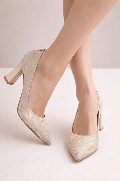 Peta Women's Evening Dress Glittery Pointed Toe Block Heeled Shoes