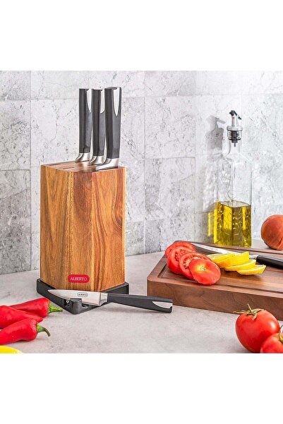 Alberto stainless steel knife set with wooden knife block 5 pcs