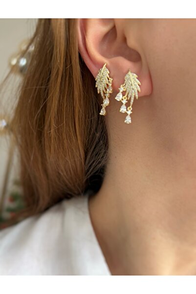 ToffyStore أقراط VIP بتصميم أوراق الزركون