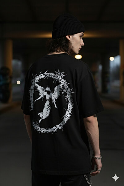 Cool mans Unisex Back Printed Angel Graphic White Crew Neck Combed Cotton T-S...