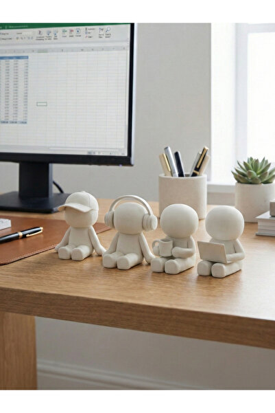 MD Stone&Light 4'lü Beyaz Figür Biblo Set | Çalışma Masası, Ofis, Kitaplık, G...