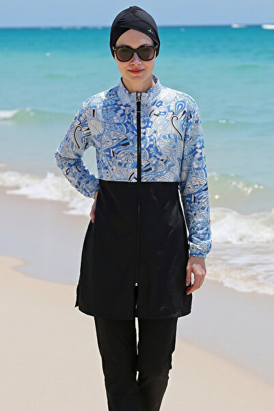 armonika 3-Piece Set Burkini Hijab Swimsuit with Patterned Top, High Collar, ...