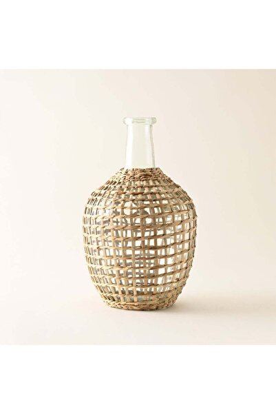 homez glass vase with woven grass cover