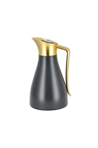 Dallaty ترمس من الفولاذ الرمادي بمقبض ذهبي غير لامع سعة 1 لتر