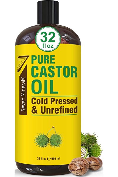 Seven Minerals Pure Castor Oil for Hair Growth, Eyelashes, and Skin Treatment