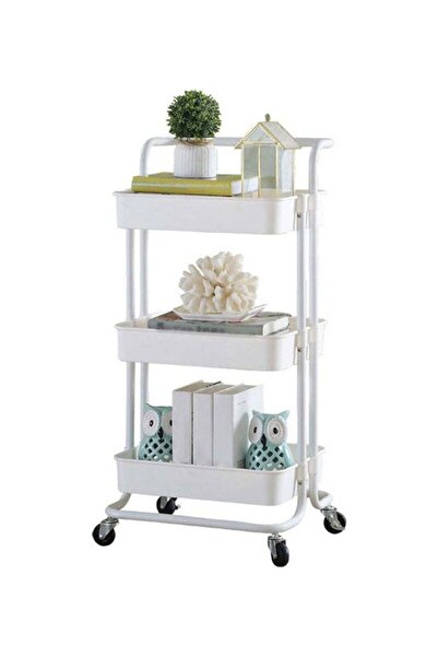Generic Metal Storage Cart with 3-Tier Rotating Shelves - White