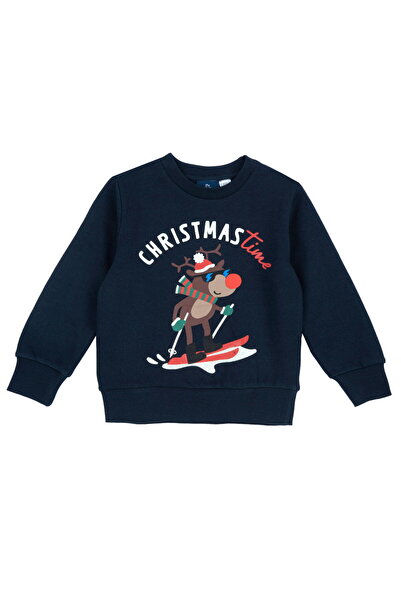 Chicco Тъмносин суитшърт за деца, 100% памучен, коледна тематика