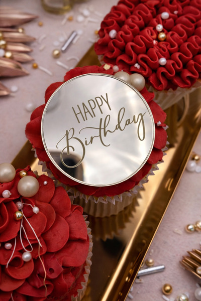 Ege Concept Life Gümüş Happy Birthday Yazılı Cupcake Pasta Muffin Süsü 5x5 - ...