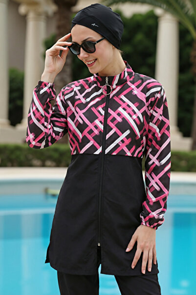 armonika 3-Piece Set Burkini Hijab Swimsuit with Patterned Top, High Collar, ...