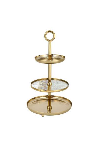 LA MESA Manuscript 3 Tier Cake Stand Gold Colour