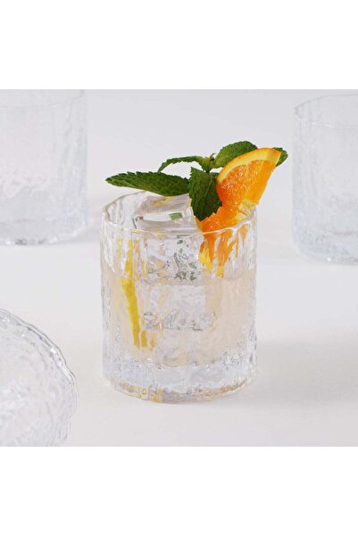 LA MESA 4 Pcs Embossed Tumbler Glass Set, Clear