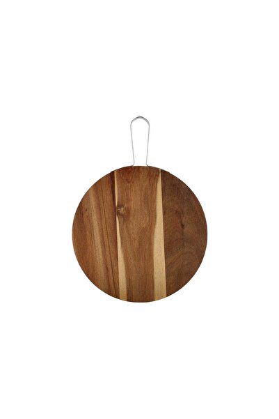 Alberto Acacia Wood Round Serving Tray With Steel Handle