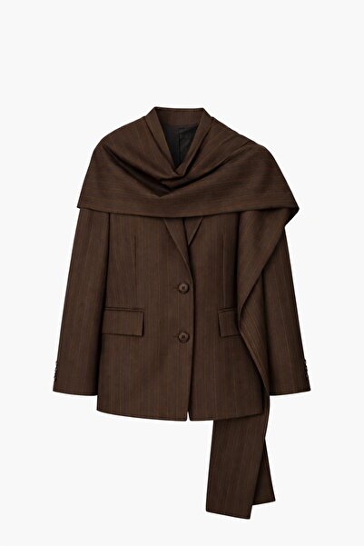 lidyasara Kadın Çizgili Şallı Blazer Ceket