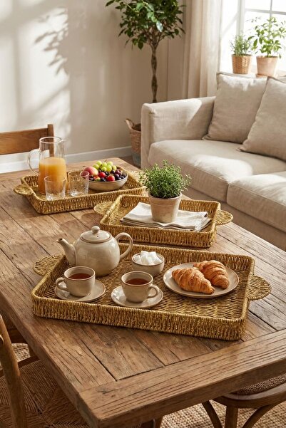 Buffer ®   Interlocking Set of 3 Rectangular Plastic Rattan Trays – Wicker Lo...