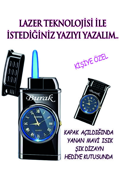 Saatistan Özel Tasarımlı Çakmak Işıklı Saatli Lazer İsim Baskılı, Şık ve Kull...