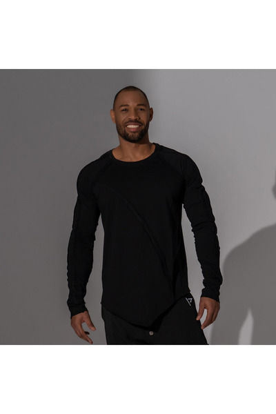 Asimetrix Store Asymmetric black T-shirt with long sleeves and decorative sti...