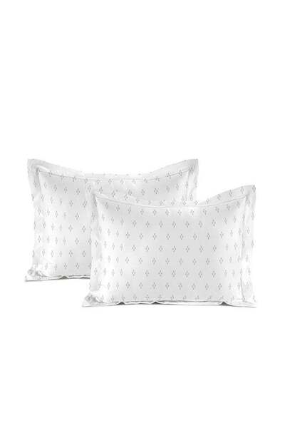Boutique Blanche قطعتان من أغطية الوسائد القطنية الساتان المزينة بنقوش ماسية،...