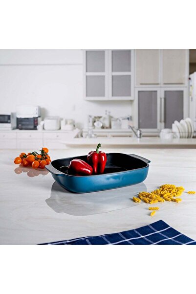 Alberto طبق فرن زجاجي أزرق سعة 3.8 لتر