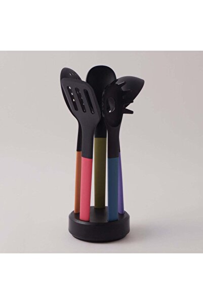 Alberto 5pcs utensil set with rotatable base holder, black