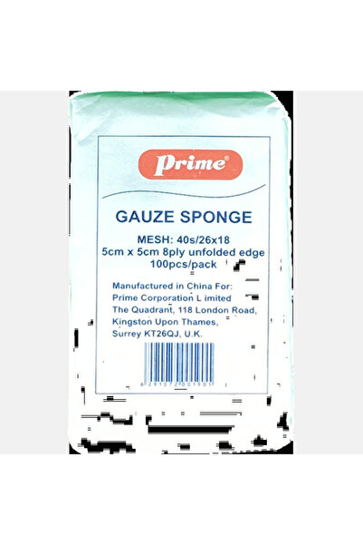 Prime Gauze Sponge Unfolded Edge 8 Ply (5x5cm), 100 Pieces