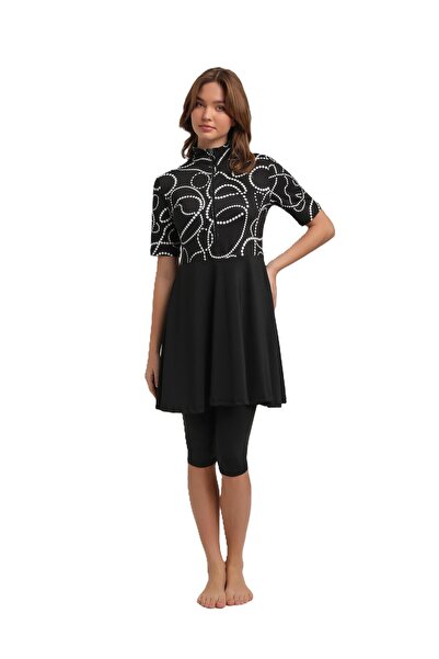 Chelly Short Sleeve Pleated Semi-Covered Swimsuit