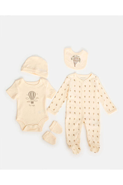 REDTAG Baby Cream Printed Gift Set (5 Piece)