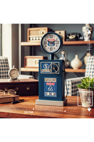 İki Yedi Konsept RK66 Retro Route66 Benzin Pompası Masa Üstü Saat Ofis Ev Dek...