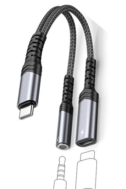 TechnoStation 2in1 Type-C Aux Hızlı Şarj Dönüştürücü Adapter Tak Çalıştır Por...