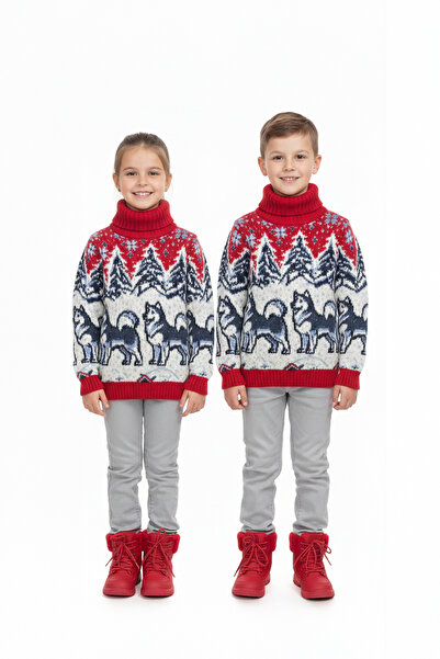 Pulltonic Girls'/Boys' Turtleneck Dog Patterned Sweater
