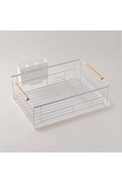 Alberto iron dish rack with cutlery holder and drip tray, white