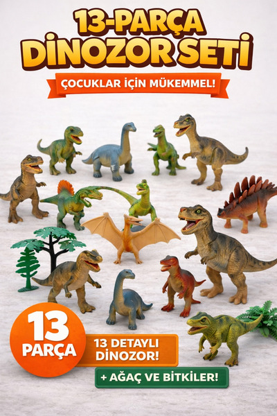 KAYRA LEATHER CRAFT 13 Parça Dinozor Oyuncak Seti Detaylı Dinozor Figürü Ağaç...
