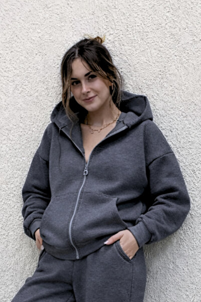 YAKAMEL Women's 3 Thread Ribbed Oversize Cardigan