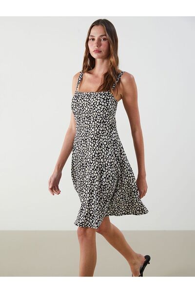 LC Waikiki Lcw Vision Black Floral Strap Waist Mini Dress