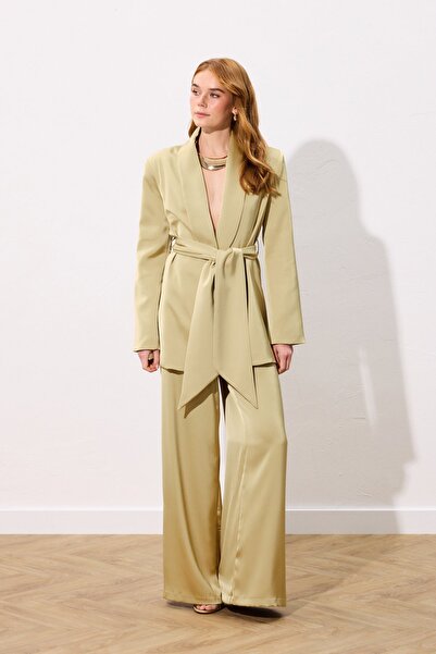 Sateen Satin Trousers - Olive