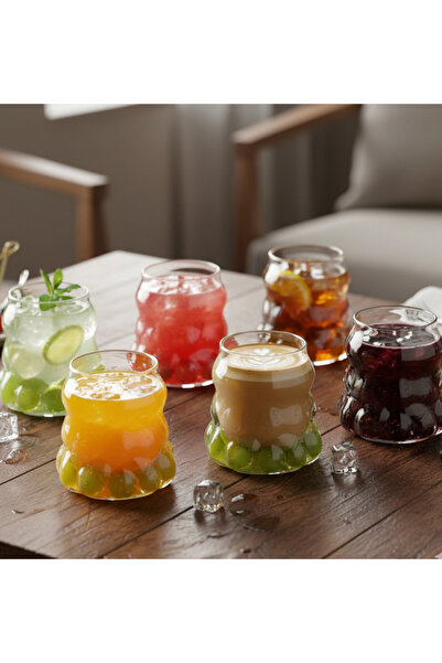 EVİST 6-Piece (Handleless) (Grape & Bubble Glass) Coffee Cup (90ml)