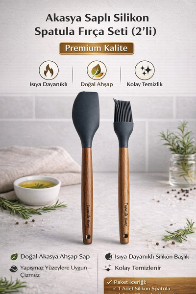 Single 2'Li Set Akasya Saplı Silikon Fırça Setimiz Isıya Dayanıklı Yanmaz Yap...