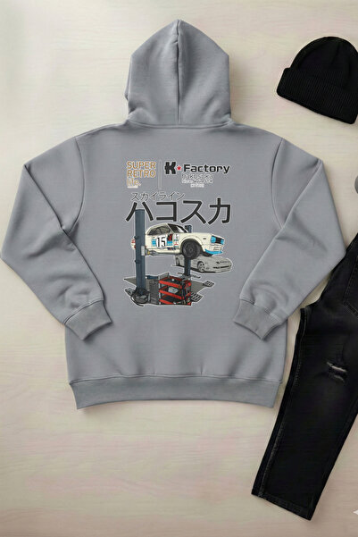 OXVİN JDM Moped - سترة بقلنسوة للجنسين بجيب الكنغر 3 خيوط (مع صوف من الداخل)