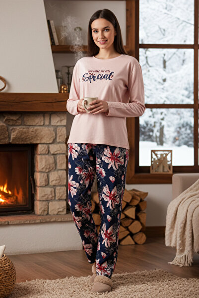 REMSA Women's Floral Pattern Suprem Pajama Set 0548 Pudra01