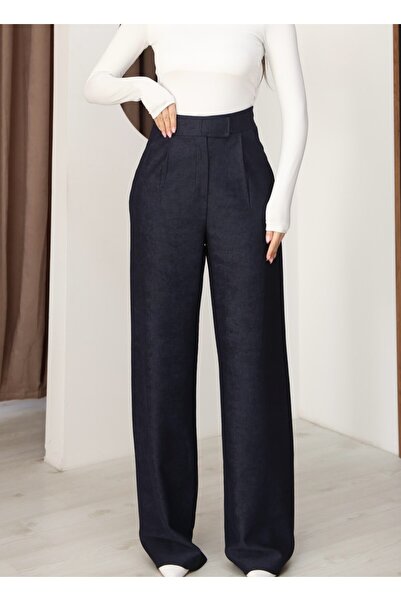 VESS MODA Velvet-Like Corduroy Pants with Velcro Details