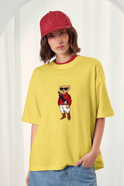 The Champ Clothing Γυναικείο μπλουζάκι oversize MILO Bear με στάμπα σε κίτριν...