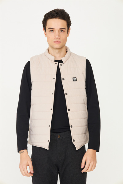 White Stone Stone Quilted Stand Collar Vest