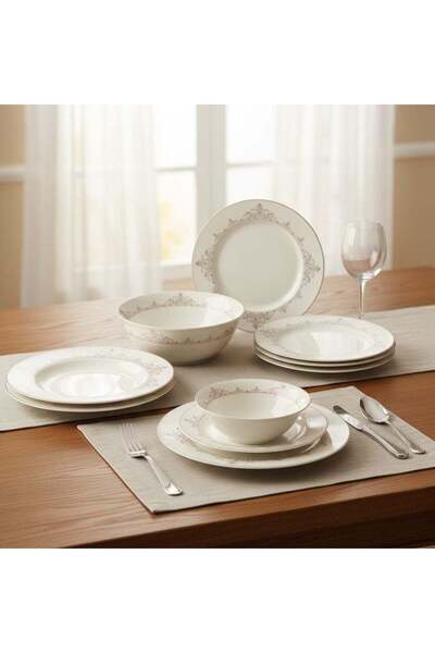 HOMEVEO High-quality 24-piece porcelain dinnerware set with an elegant design...