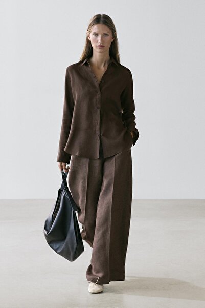 Massimo Dutti Dökümlü %100 keten gömlek