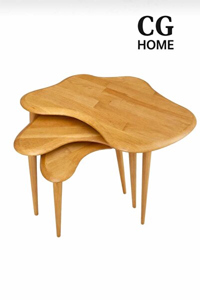 CG HOME Liza Model İskandinav Masif Kayın 3’lü Zigon Sehpa | Doğal Kayın Pane...