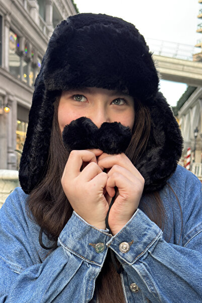 Mollycrush Младежка черна плюшена шапка с помпон | Унисекс зимна шапка тип уш...