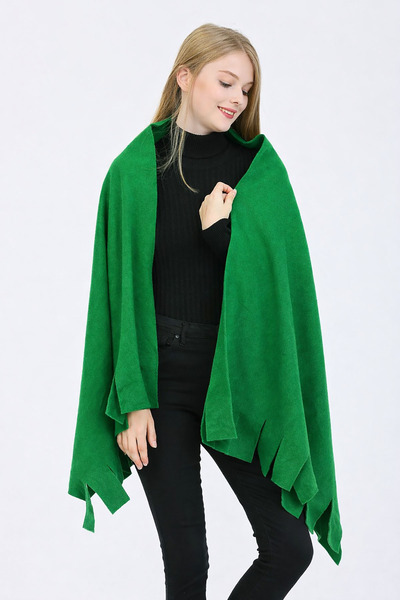 Deafox Light Green Tassel Detail Fleece Shawl