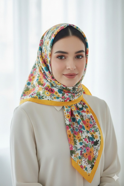 Store İpeksi Doku Çiçek Desen Eşarp 90×90