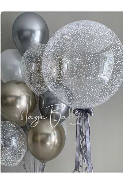 Çemrek Süs Parti مجموعة بالونات شفافة ذهبية وفضية 12 قطعة مع بالونات جامبو بوبو