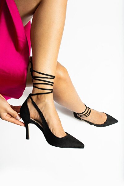 golden heel Pantofi cu toc stiletto pentru femei, din piele intoarsa neagra, ...