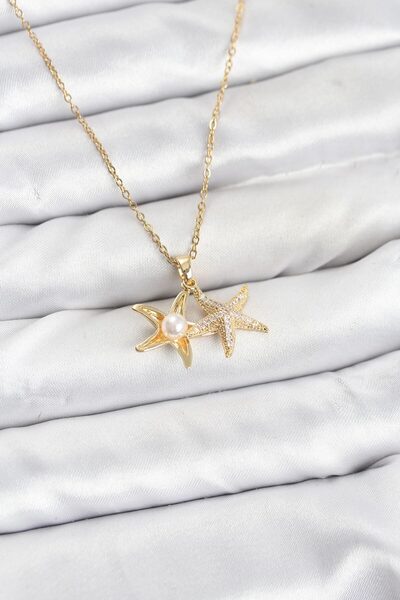 STİLLOVE سلسلة من الفولاذ 316L باللون الذهبي على شكل نجم البحر موديل زركون ست...